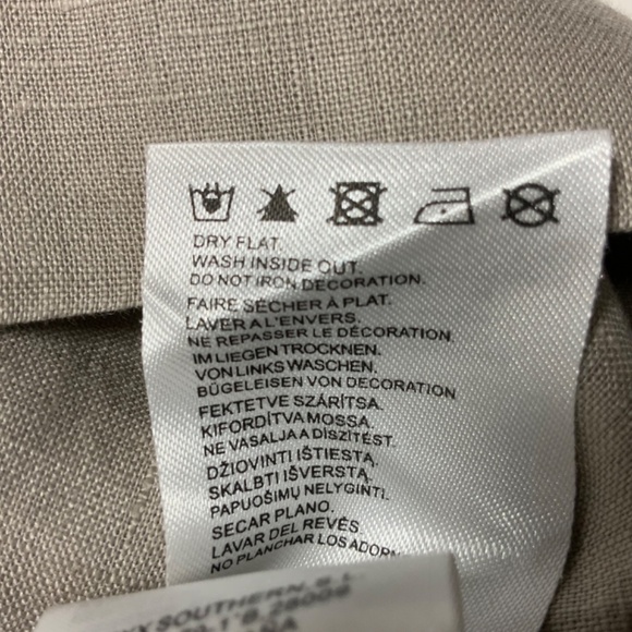MEXX 100% Linen Beige/Grey Short Sleeve Popover Top Split Vee Neckline US Sz 6 - Picture 10 of 11
